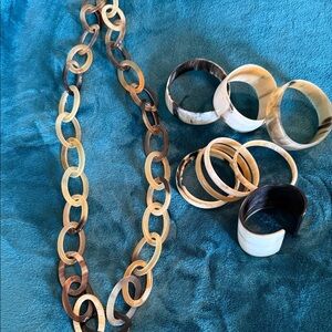 Chic Multicolor Chain Necklace Buffalo horn jewelry set/lot 1